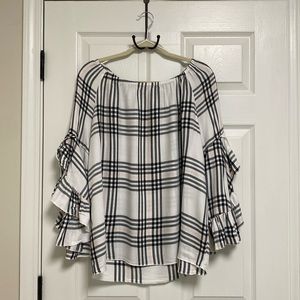 Plaid Top with Ruffled Sleeves
